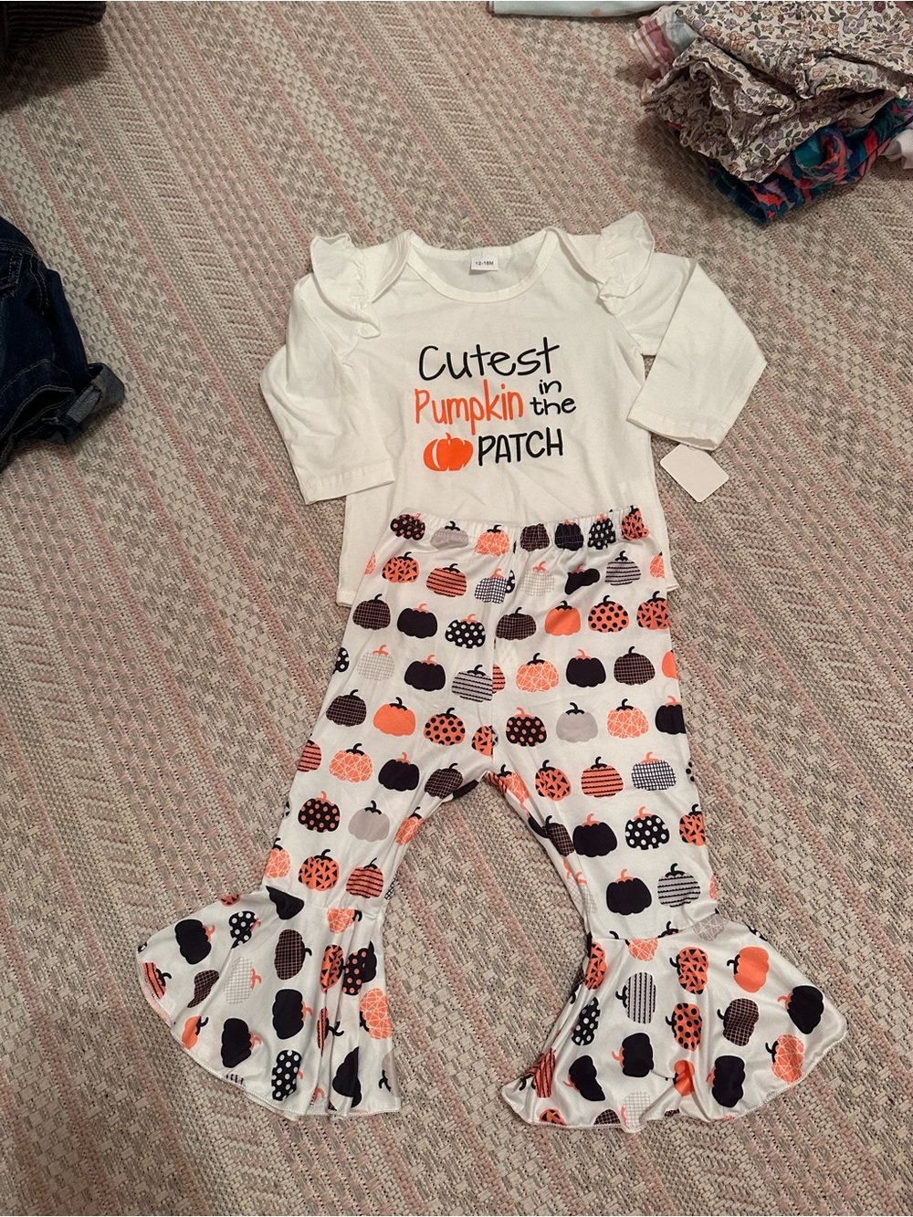 Girls Cream Pumpkin Patch flare Set